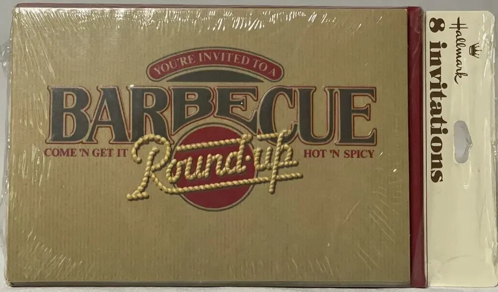 Vintage Hallmark BBQ Barbecue Party Invitations NOS 8 Embossed Cards 1980s USA